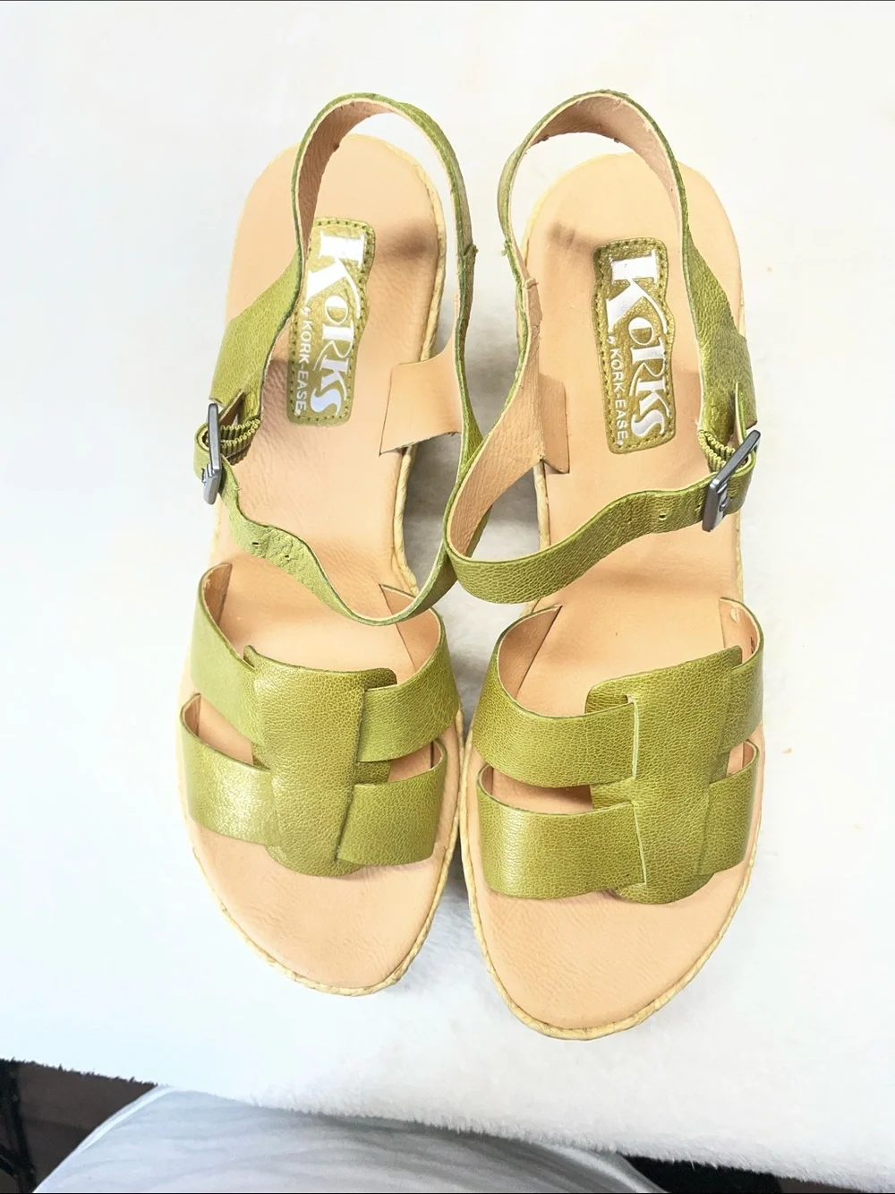 Kork-Ease‎ Olive Leather Espadrille Wedge Sandals